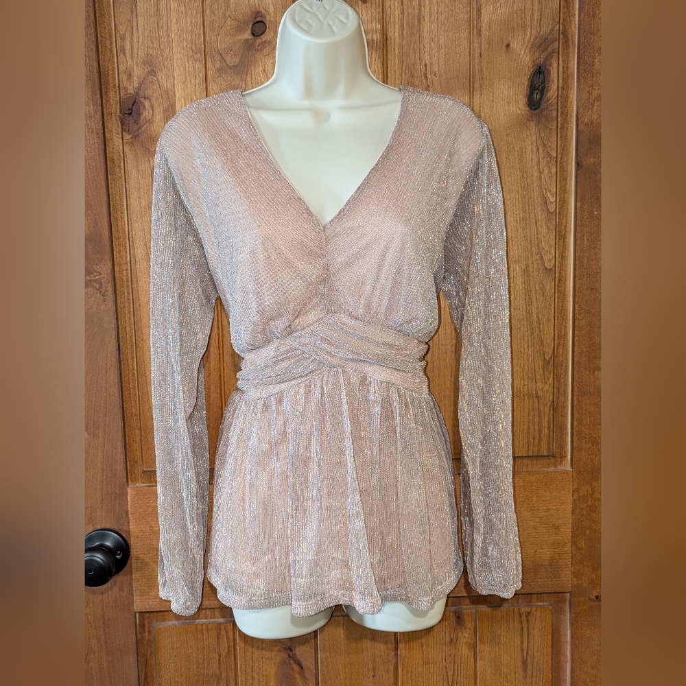 Maurices Rose Gold Long Sleeve Sparkle‎ Blouse
